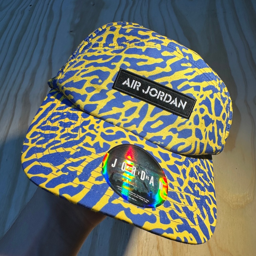 Air Jordan Elephant Print 5-Panel Hat Blue Yellow Adjustable Cap